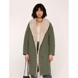 Heartloom Evaline Quilted Belted Tie Waist Sherpa Teddy Trim Coat Jacket Small
